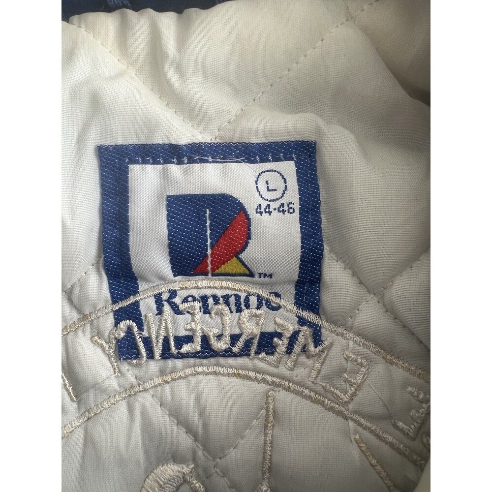 70 s Rennoc Corduroy Bomber Work Coat Embroidered David Big Island Mine Blue L - Picture 9 of 12